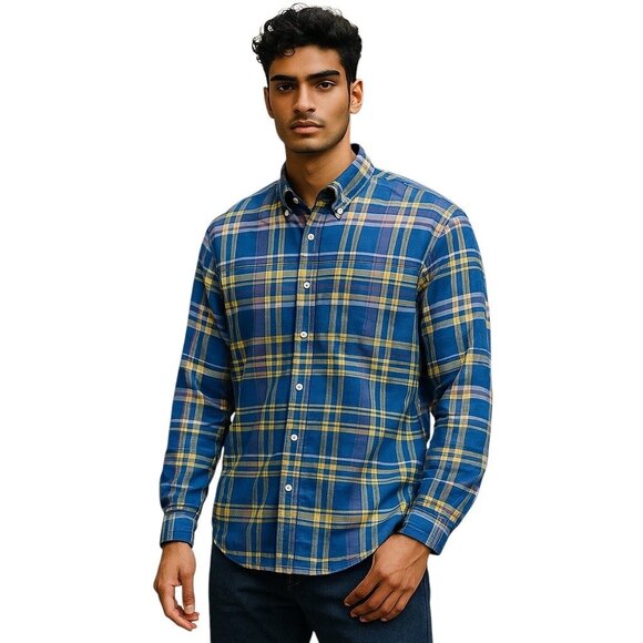 Ralph Lauren Mens Plaid Button Down Shirt Blue Size L Preppy Classic Academia - Picture 1 of 14